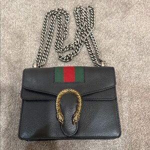 Gucci Black Crossbody Bag with Gold and Green-Red Stripe